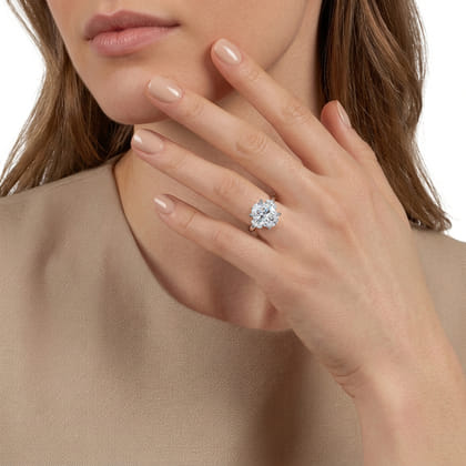 Laynie - 14K White Gold Oval Three Stone Diamond Engagement Ring