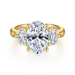 Laynie - 14K Yellow Gold Oval Three Stone Diamond Engagement Ring