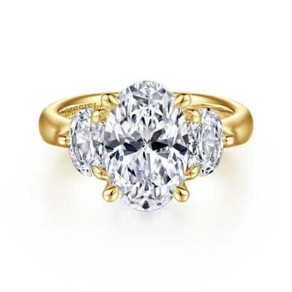 Laynie - 14K Yellow Gold Oval Three Stone Diamond Engagement Ring