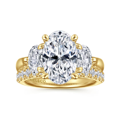 Laynie - 14K Yellow Gold Oval Three Stone Diamond Engagement Ring