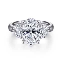 18K White Gold Oval Three Stone Diamond Engagement Ring