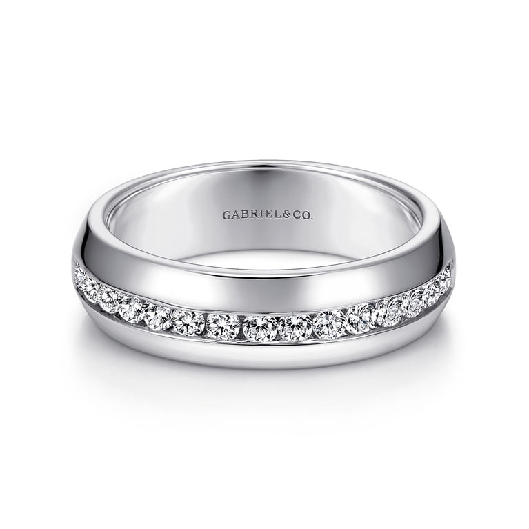Straight Wedding Ring in 14k White Gold with Round Natural Diamond at Gabriel & Co. - Shot 1
