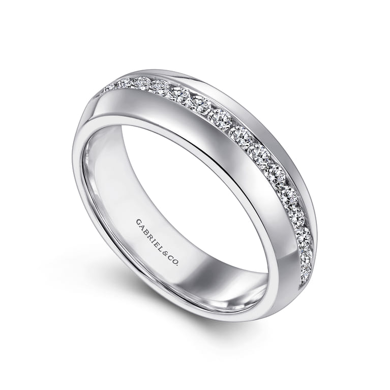 Straight Wedding Ring in 14k White Gold with Round Natural Diamond at Gabriel & Co. - Shot 3