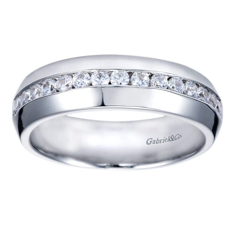 Straight Wedding Ring in 14k White Gold with Round Natural Diamond at Gabriel & Co. - Shot 5