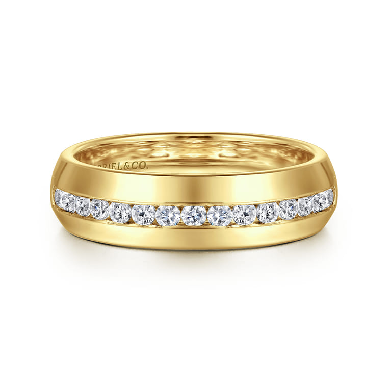 Fancy Wedding Ring in 14k Yellow Gold with Round Natural Diamond at Gabriel & Co. - Shot 1