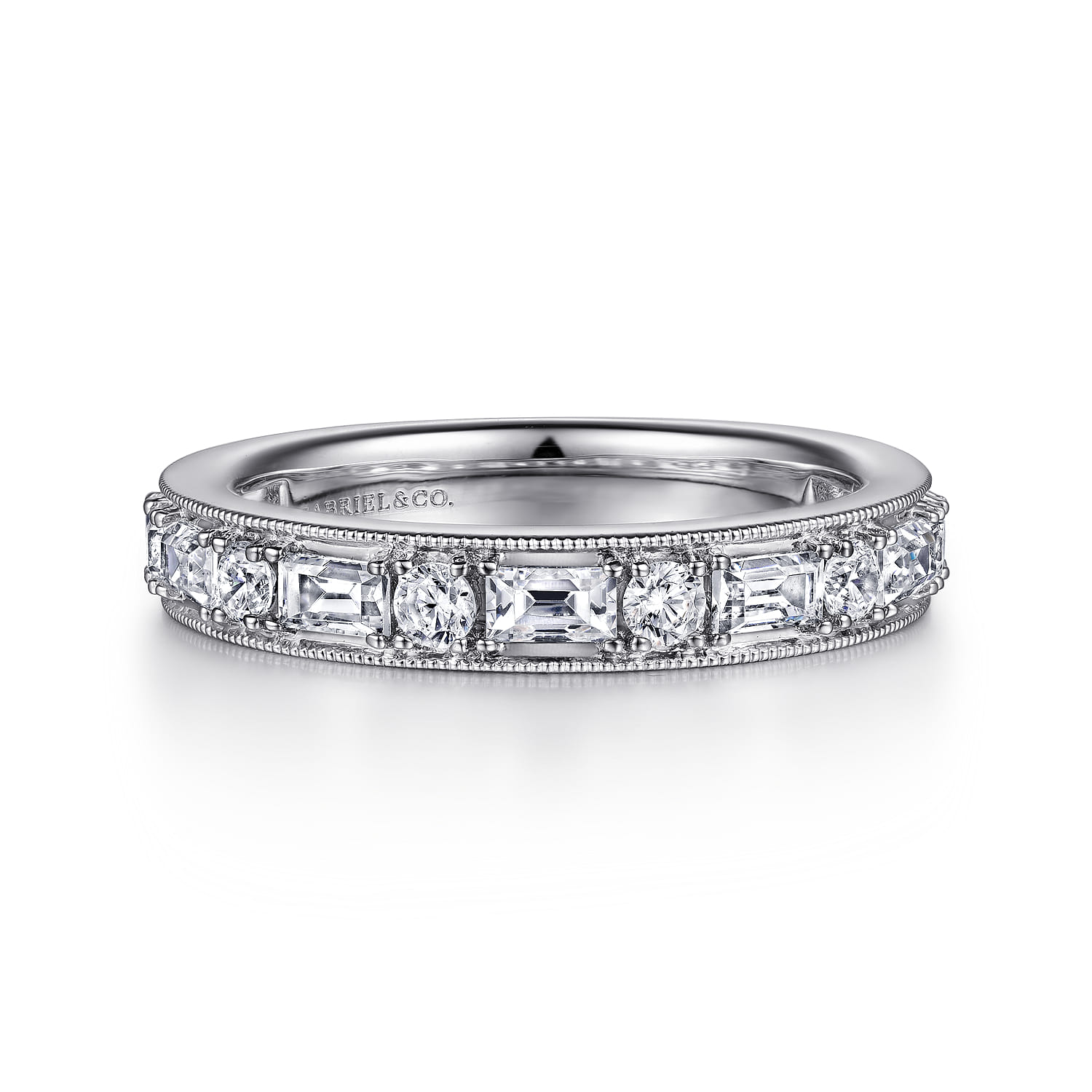 Lazia - 14K White Gold Baguette and Round Diamond Anniversary Band