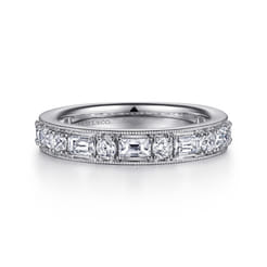 Lazia - 14K White Gold Baguette and Round Diamond Anniversary Band