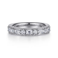 Lazia - 14K White Gold Baguette and Round Diamond Anniversary Band