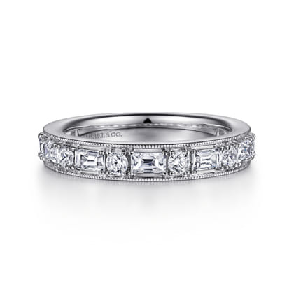 Lazia - 14K White Gold Baguette and Round Diamond Anniversary Band
