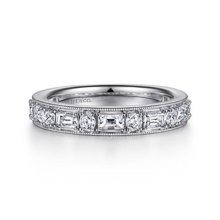 Fancy Wedding Ring in 14k White Gold with Baguette Natural Diamond at Gabriel & Co. - Shot 1