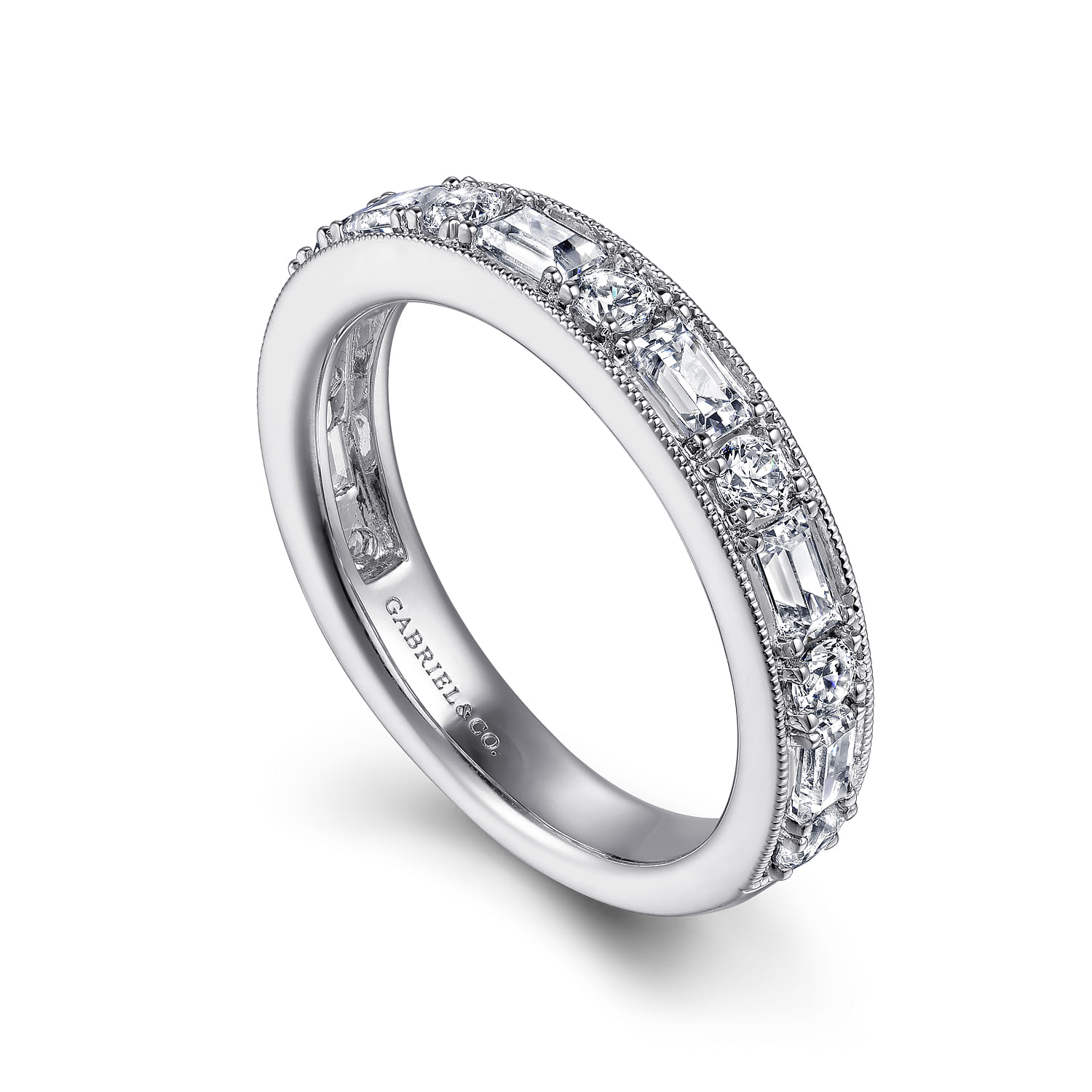 Lazia - 14K White Gold Baguette and Round Diamond Anniversary Band