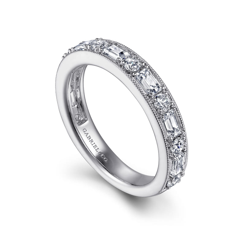 Fancy Wedding Ring in 14k White Gold with Baguette Natural Diamond at Gabriel & Co. - Shot 3