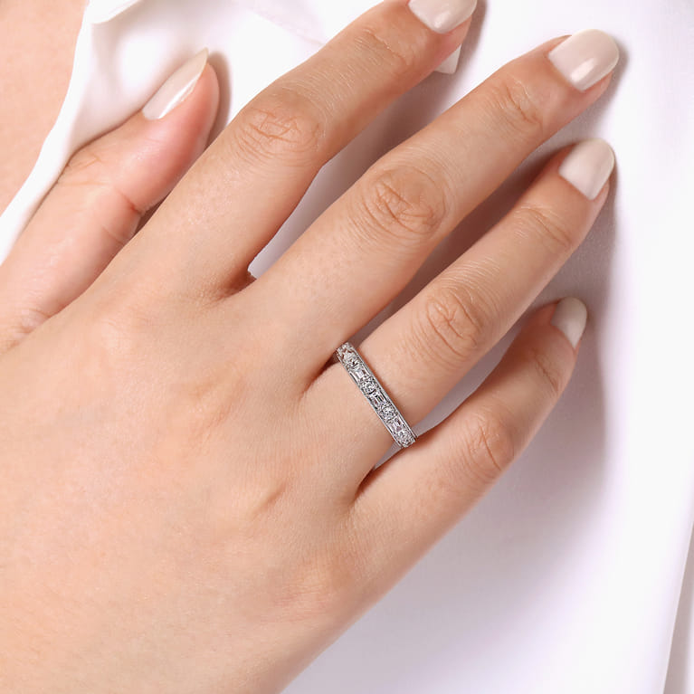 Fancy Wedding Ring in 14k White Gold with Baguette Natural Diamond at Gabriel & Co. - Shot 5