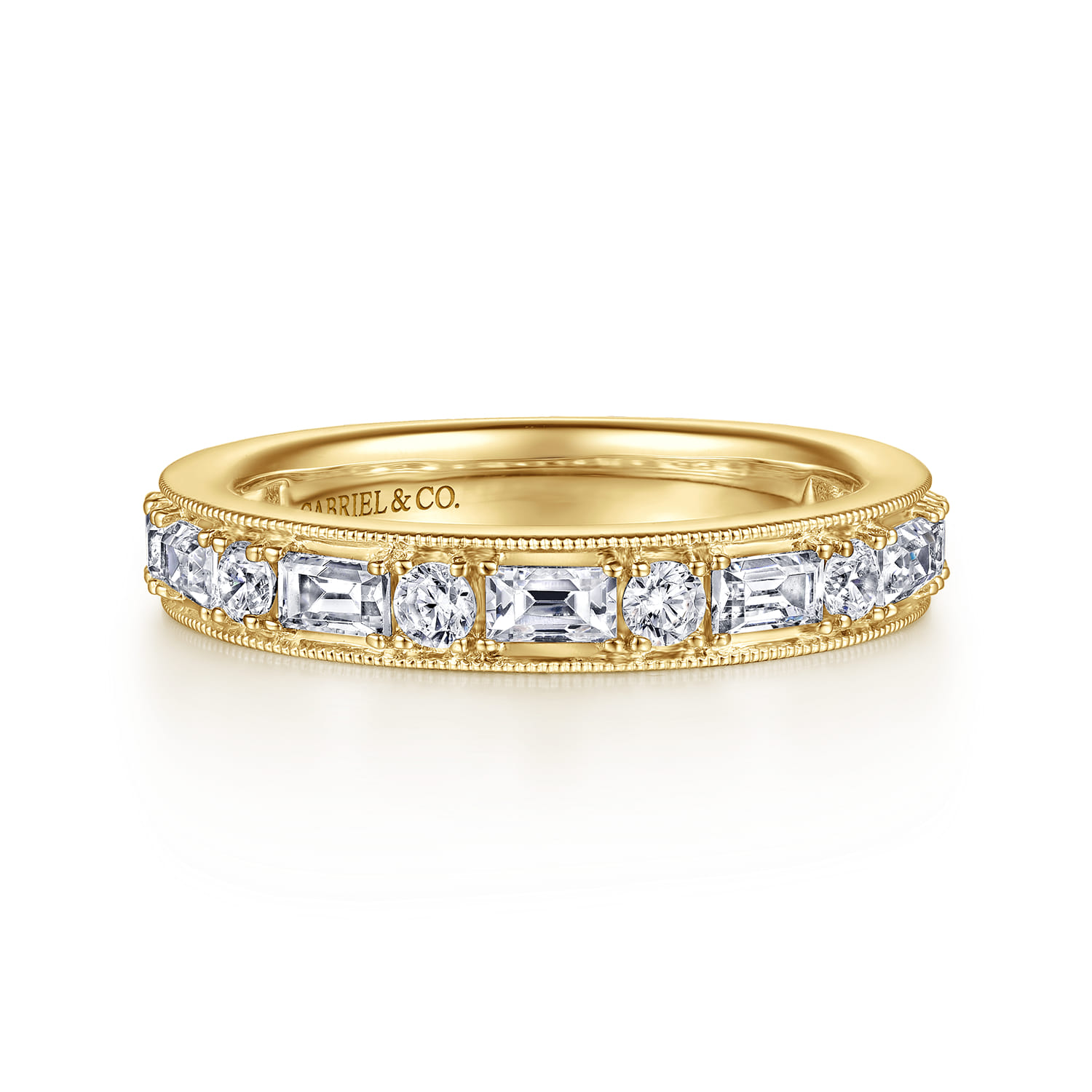 Fancy Wedding Ring in 14k Yellow Gold with Baguette Natural Diamond at Gabriel & Co. - Shot 1