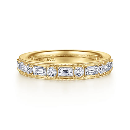 Lazia - 14K Yellow Gold Baguette and Round Diamond Anniversary Band