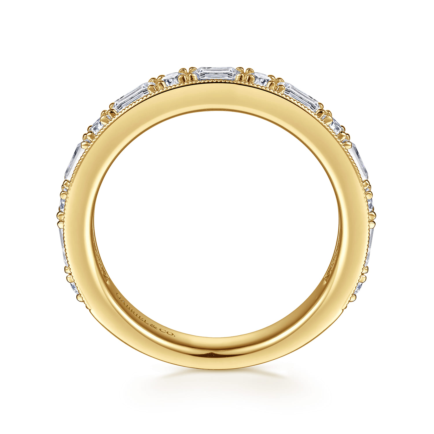 Fancy Wedding Ring in 14k Yellow Gold with Baguette Natural Diamond at Gabriel & Co. - Shot 2