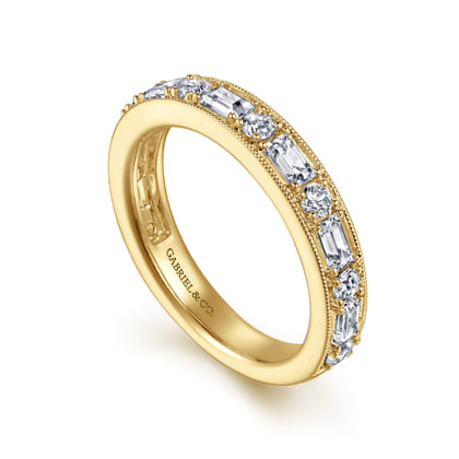 Lazia - 14K Yellow Gold Baguette and Round Diamond Anniversary Band