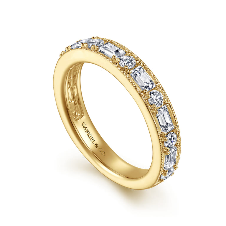 Fancy Wedding Ring in 14k Yellow Gold with Baguette Natural Diamond at Gabriel & Co. - Shot 3