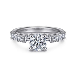 Leanna - 14K White Gold Baguette and Round Diamond Engagement Ring