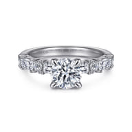 Leanna - 14K White Gold Baguette and Round Diamond Engagement Ring