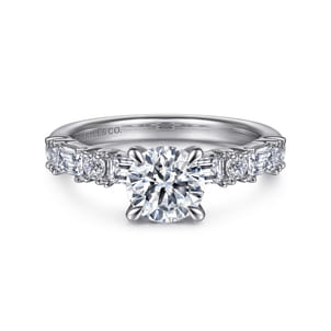 Leanna - 14K White Gold Baguette and Round Diamond Engagement Ring