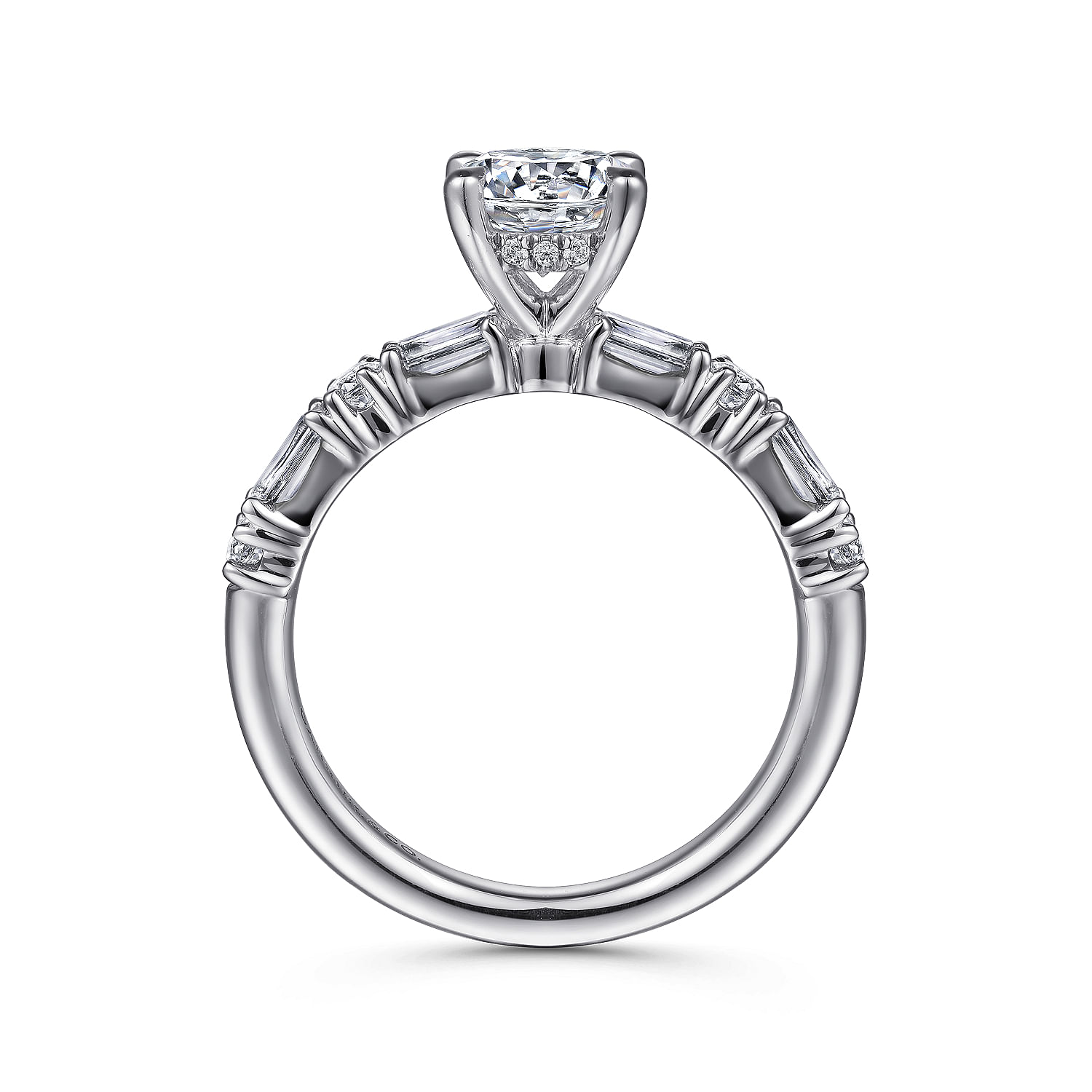 Leanna - 14K White Gold Baguette and Round Diamond Engagement Ring