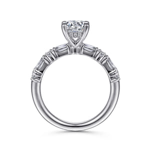 Leanna - 14K White Gold Baguette and Round Diamond Engagement Ring