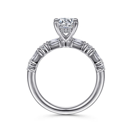 Leanna - 14K White Gold Baguette and Round Diamond Engagement Ring
