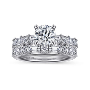 Leanna - 14K White Gold Baguette and Round Diamond Engagement Ring