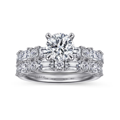 Leanna - 14K White Gold Baguette and Round Diamond Engagement Ring