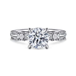 Leanna - 14K White Gold Baguette and Round Diamond Engagement Ring