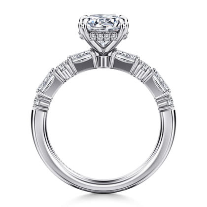 Leanna - 14K White Gold Baguette and Round Diamond Engagement Ring