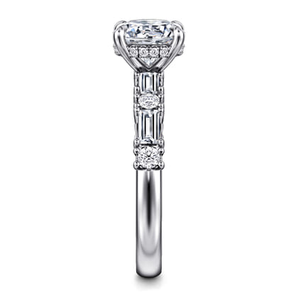 Leanna - 14K White Gold Baguette and Round Diamond Engagement Ring