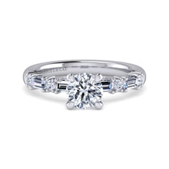 Leanna - 14K White Gold Baguette and Round Diamond Engagement Ring