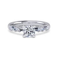 Leanna - 14K White Gold Baguette and Round Diamond Engagement Ring