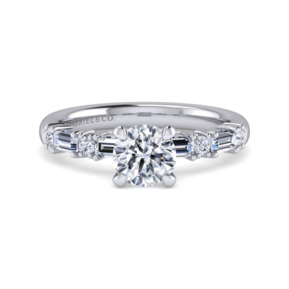 Leanna - 14K White Gold Baguette and Round Diamond Engagement Ring