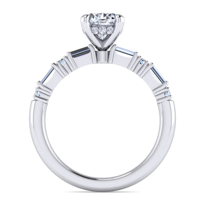 Leanna - 14K White Gold Baguette and Round Diamond Engagement Ring