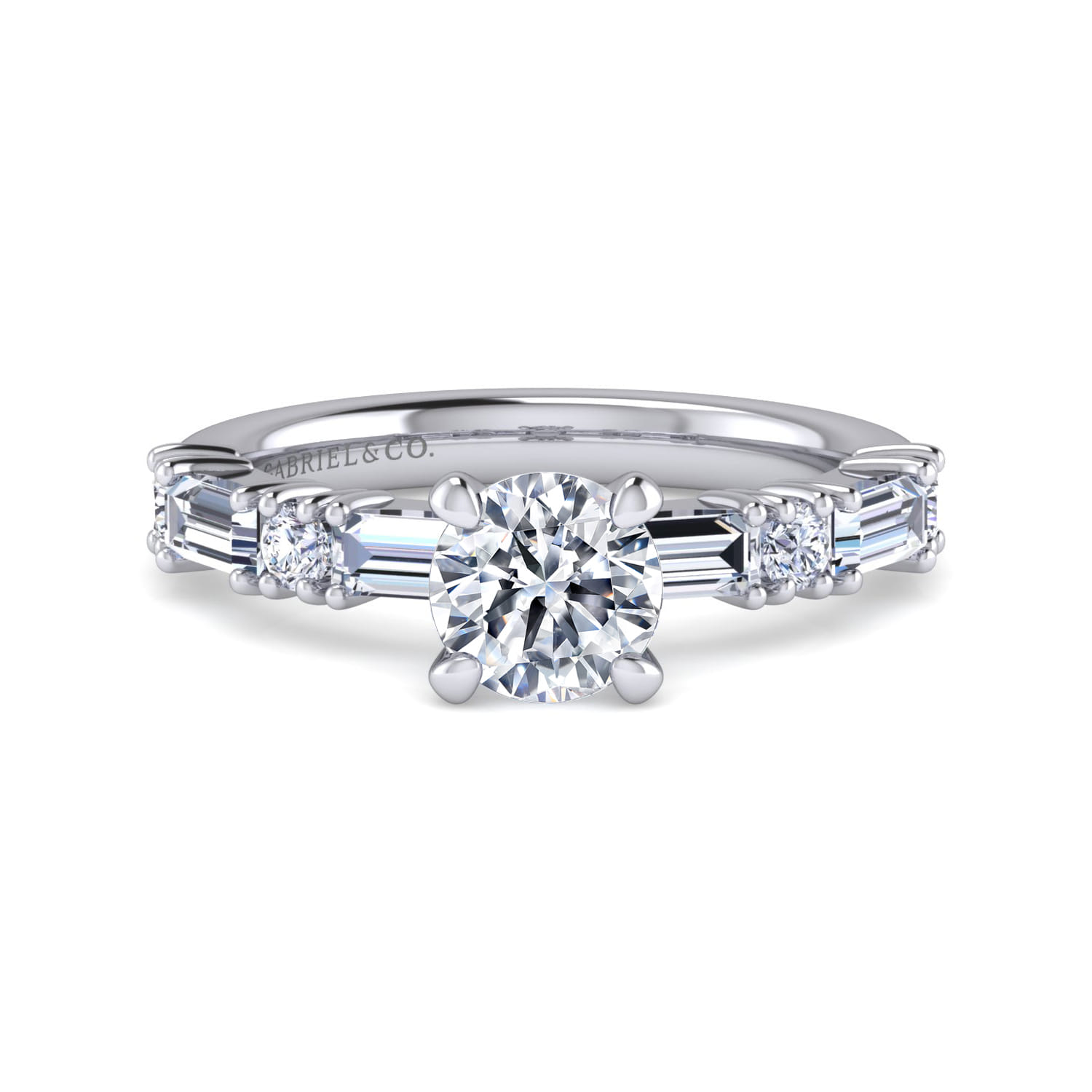 Leanna - 14K White Gold Baguette and Round Diamond Engagement Ring