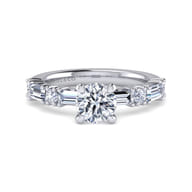 Leanna - 14K White Gold Baguette and Round Diamond Engagement Ring