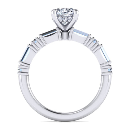 Leanna - 14K White Gold Baguette and Round Diamond Engagement Ring