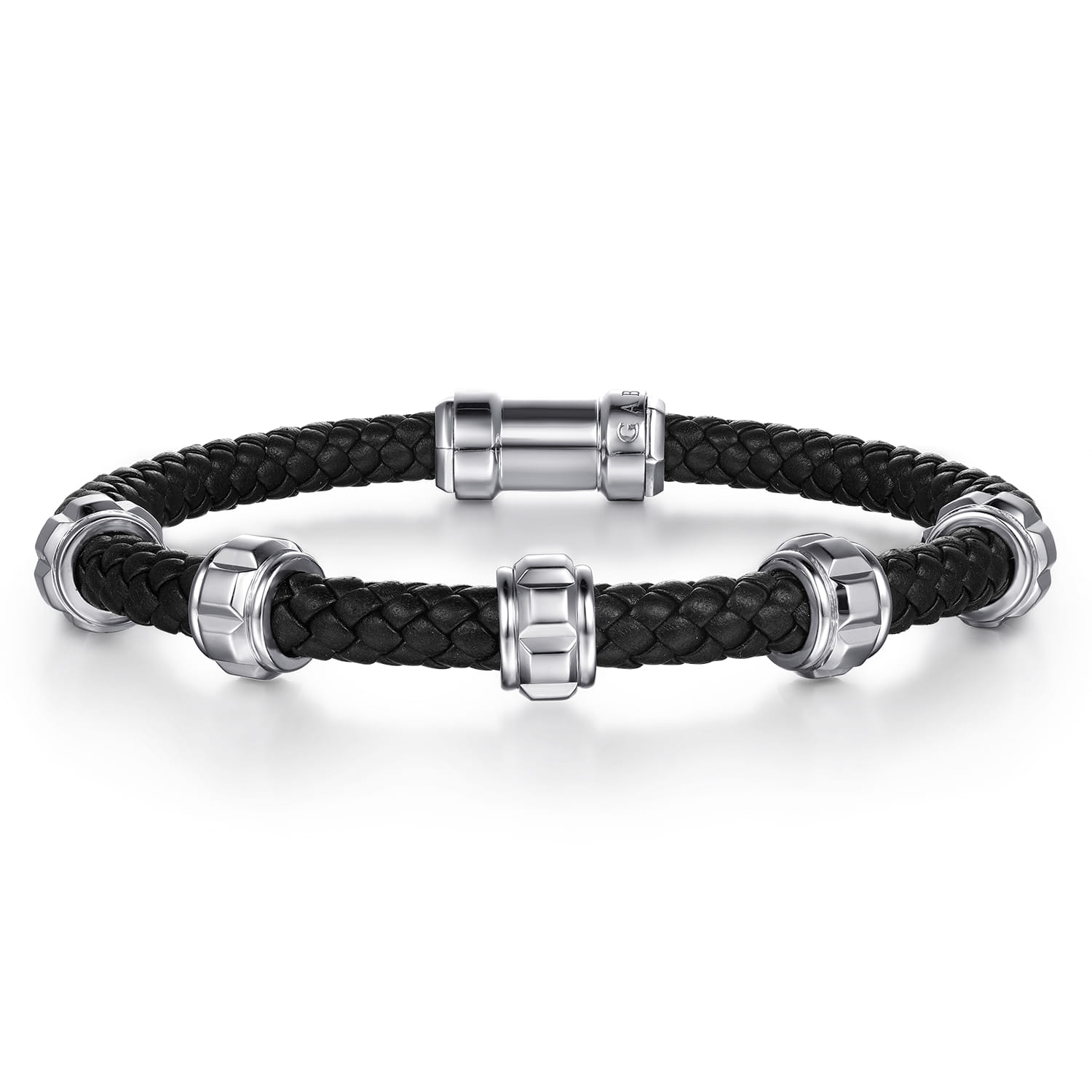 Leather Men's Bracelet Half Cubes 925 Sterling Silver - Shot 1