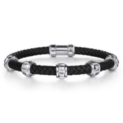 Leather Men's Bracelet Half Cubes 925 Sterling Silver