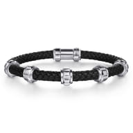 Leather Men's Bracelet Half Cubes 925 Sterling Silver