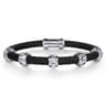 Leather Men's Bracelet Half Cubes 925 Sterling Silver