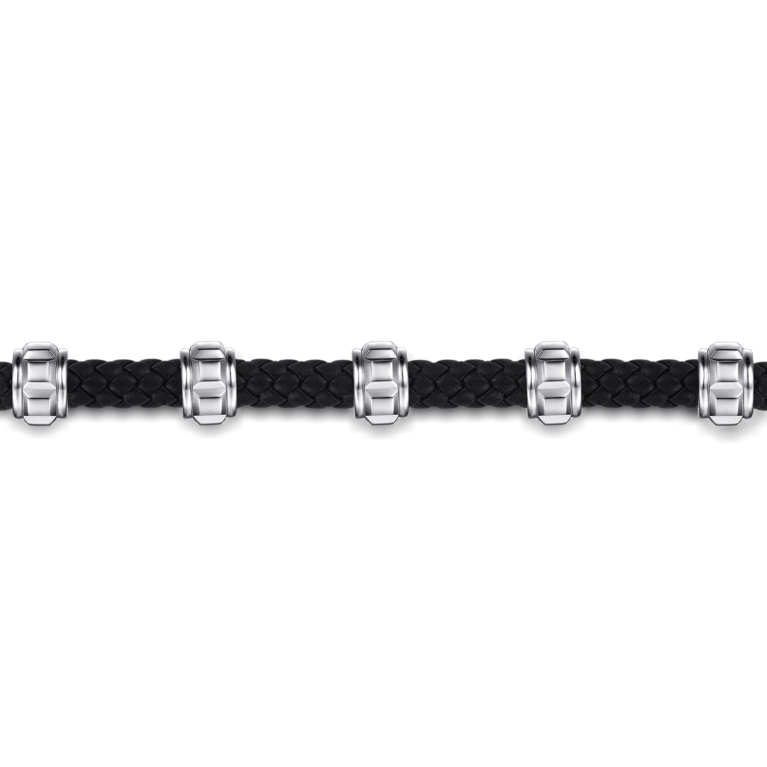 Leather Men's Bracelet Half Cubes 925 Sterling Silver - Shot 2