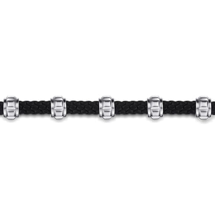 Leather Men's Bracelet Half Cubes 925 Sterling Silver