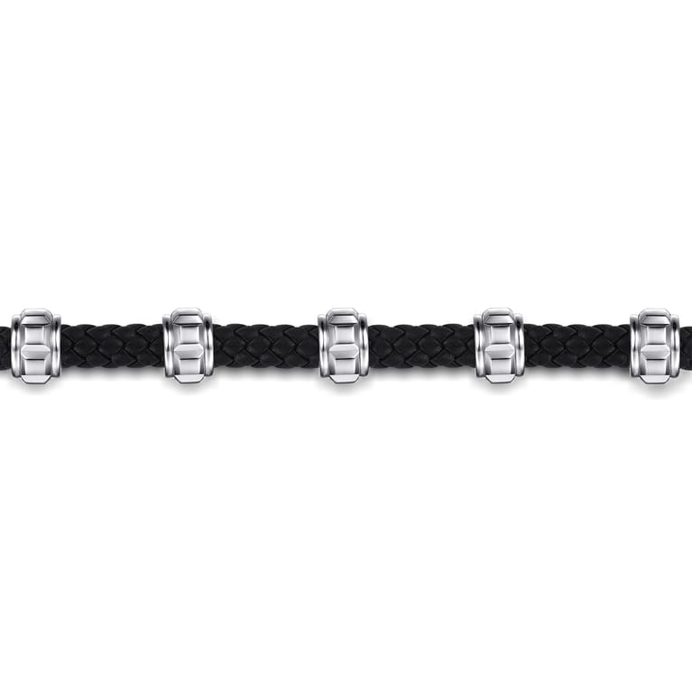 Leather Men's Bracelet Half Cubes 925 Sterling Silver - Shot 2