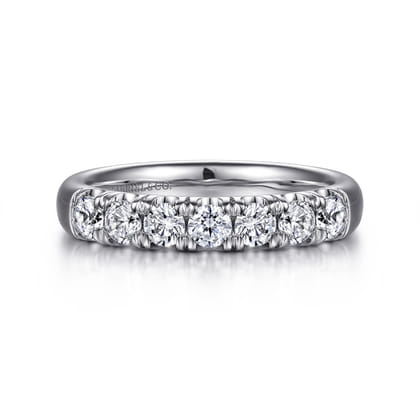 Lecce - 14K White Gold 7 Stone French Pave Diamond Wedding Band