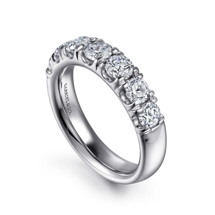 Lecce - 14K White Gold 7 Stone French Pave Set Diamond Wedding Band