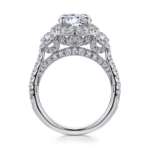 Leda - 14K White Gold Round Three Stone Halo Diamond Channel Set Engagement Ring